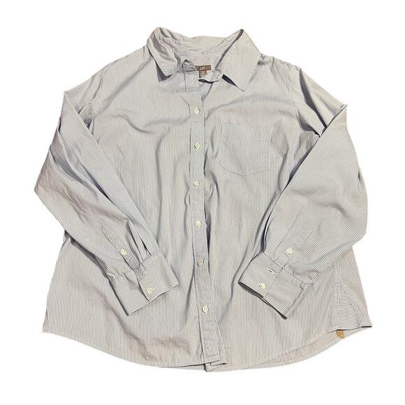 J.Jill Blue White Stripe Oxford Cotton Button Down Shirt Size 1X Stretch Preppy - Picture 1 of 5